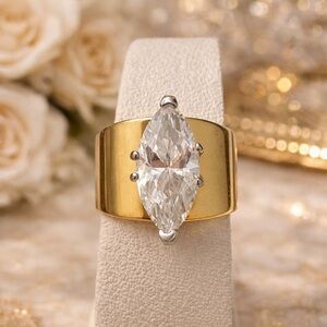 ✨ Vintage 1970’s Wide Cigar Band Ring, 18KT Gold Electroplated Retro Statement